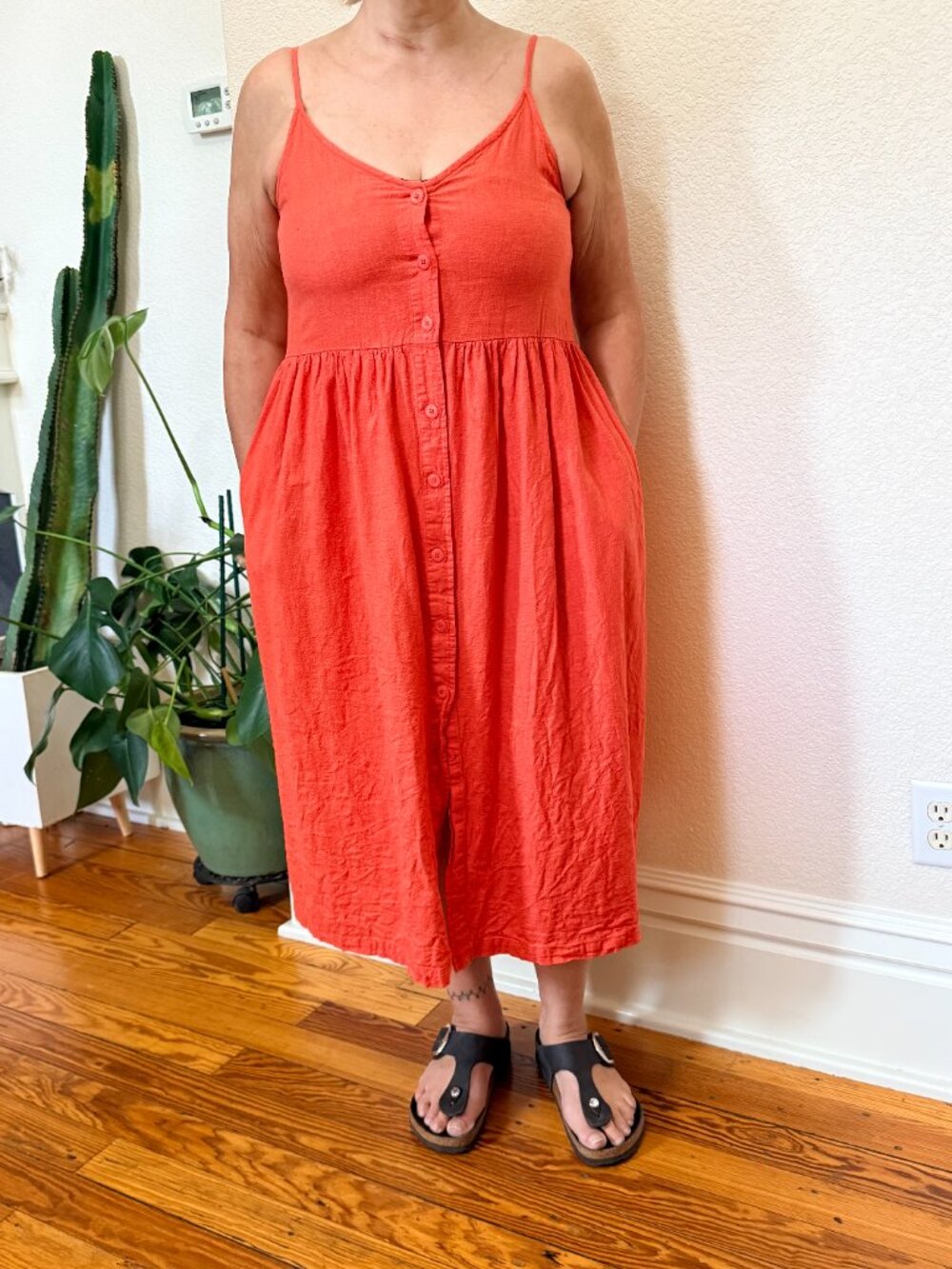 Red Brava fabrics Linen Dress with pockets